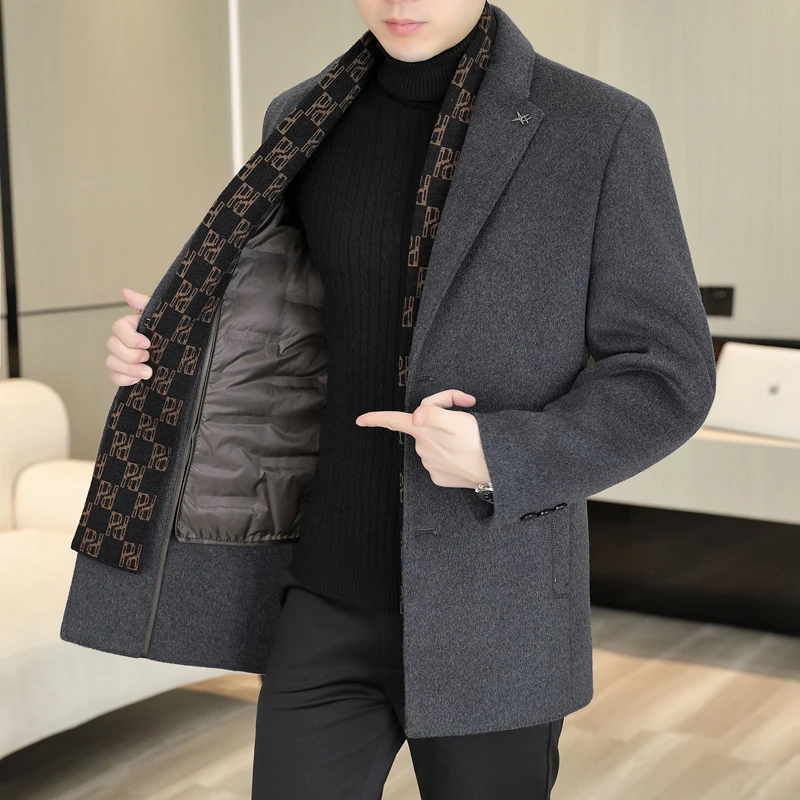 法帝卡尔克男士羊毛呢大衣冬季保暖加绒加厚呢子外套男装中长款