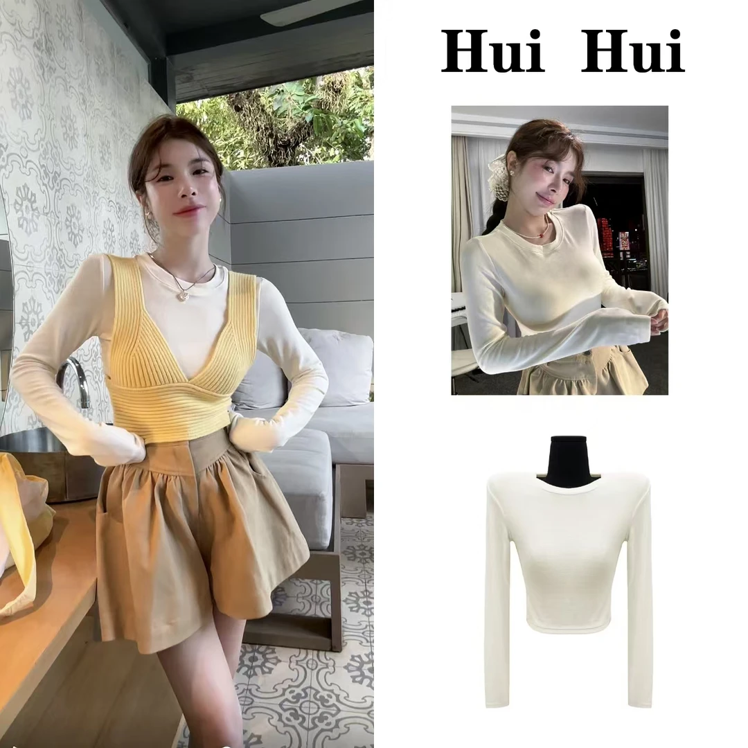 【HuiHui】韩国东大门新品糖果色圆领长袖上衣（5019A）