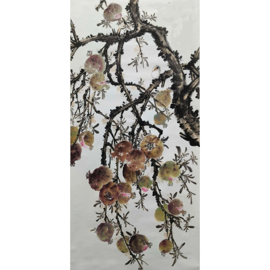 tj112《石榴》137*66（8.3平尺）纸本立轴