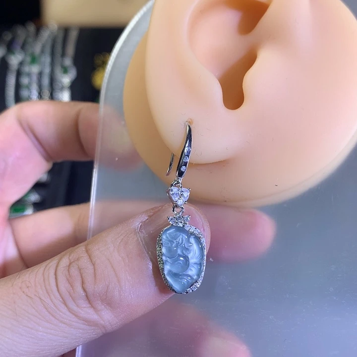 银S925镶嵌翡翠耳饰