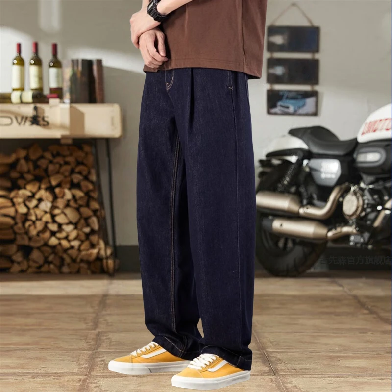 美式高端复古原色牛仔裤男春秋直筒宽松潮牌休闲大码纯棉痞帅裤子