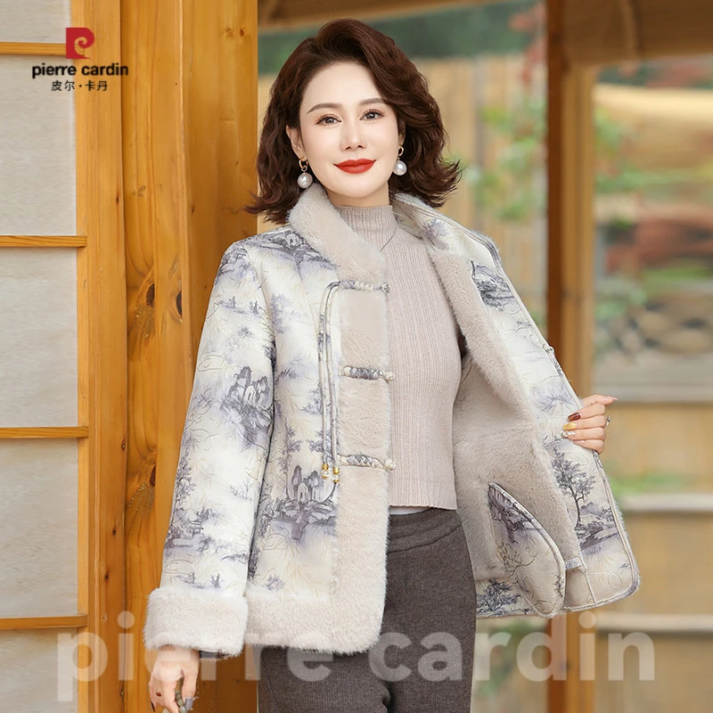 皮尔卡丹冬装大衣妈妈中长款貂绒加绒女大衣式中老年富贵加厚2025