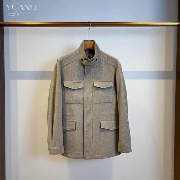 【66882-YL】 清❗️高奢男装 2025早秋简约中长款老钱风立领羊毛夹克