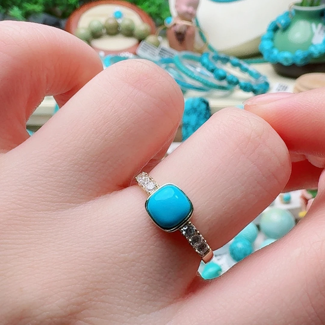 绿松石未镶嵌高瓷蓝方糖女戒