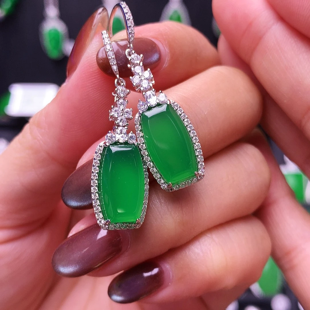 银S925镶嵌耳钉玛瑙/玉髓