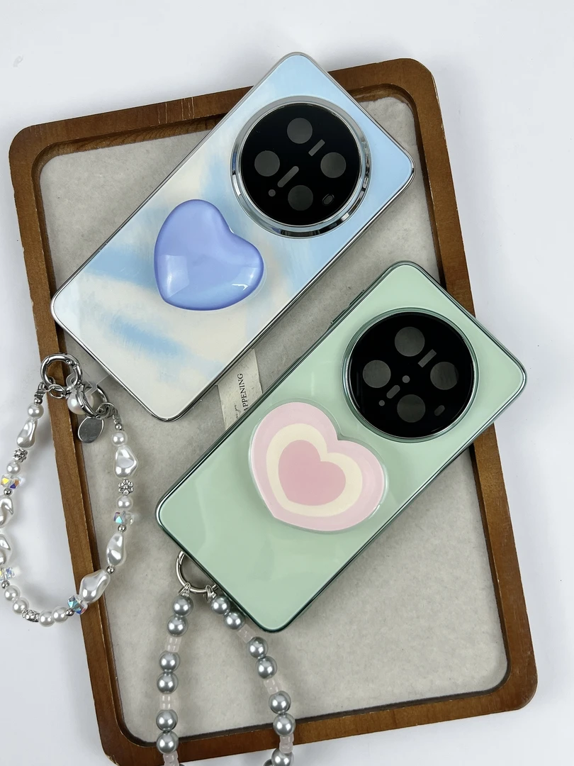 品申原创蓝色晕染玻璃爱心支架串珠手提适用华为mate70pro手机壳