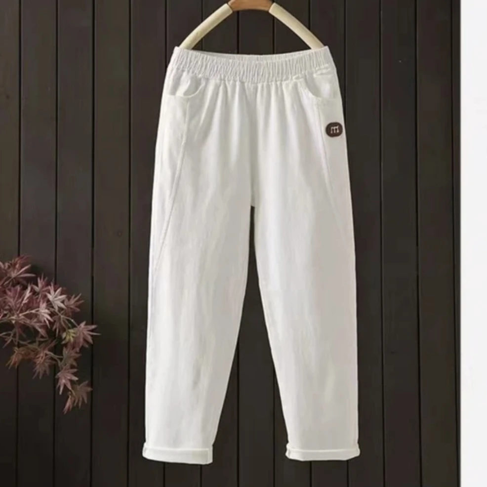 春夏薄款纯棉斜纹休闲裤妈妈装裤子