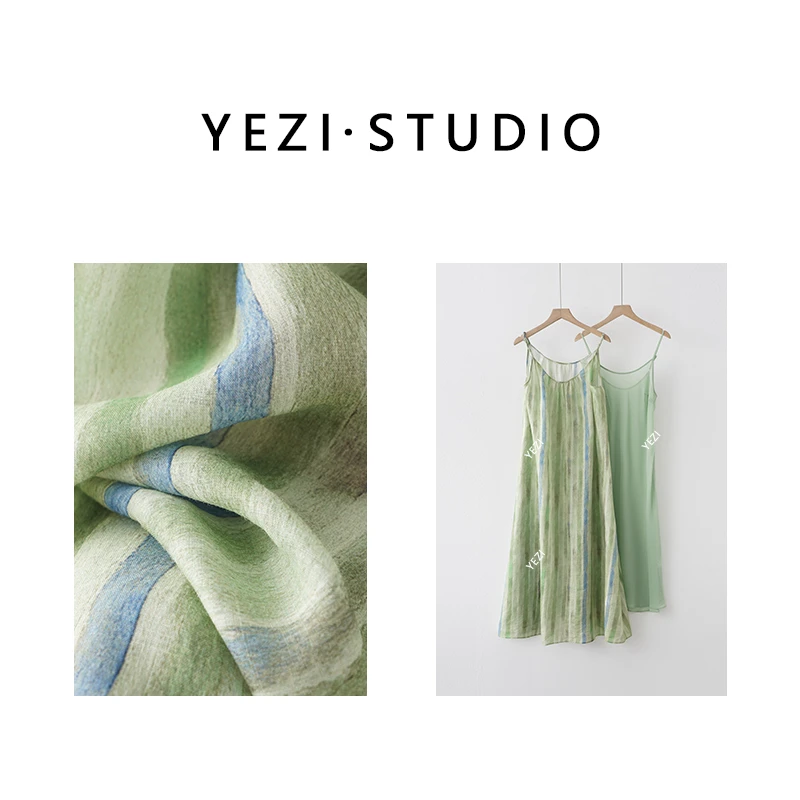 【清凉一夏】百百苎麻艺术印花A字吊带连衣裙24231120女装