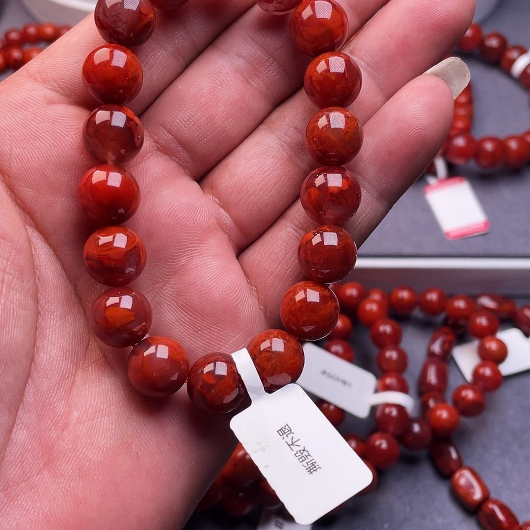 南红玛瑙未镶嵌手串南红瓦西11牛血红火焰