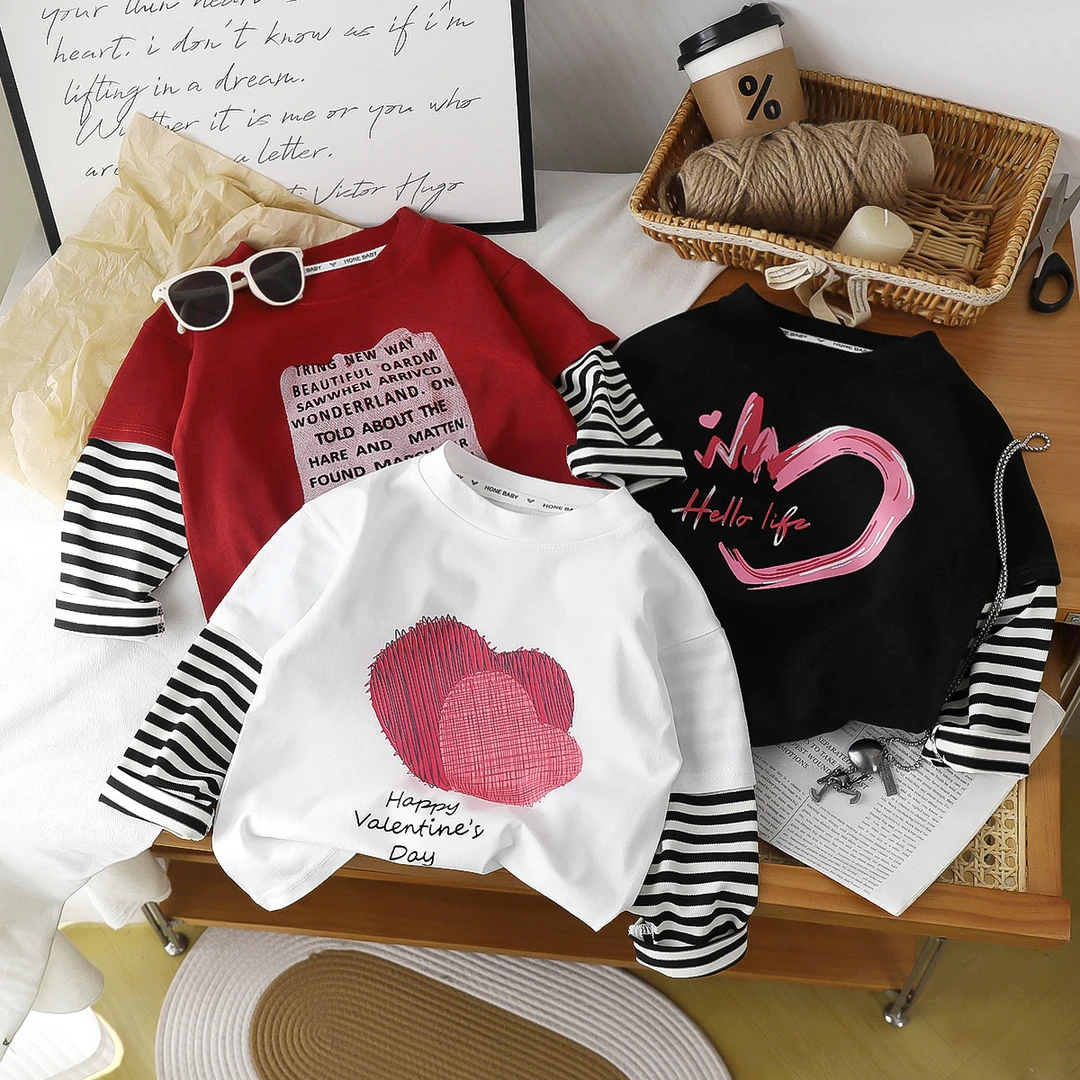 100棉男童女童休闲时尚百搭假两件2025新款