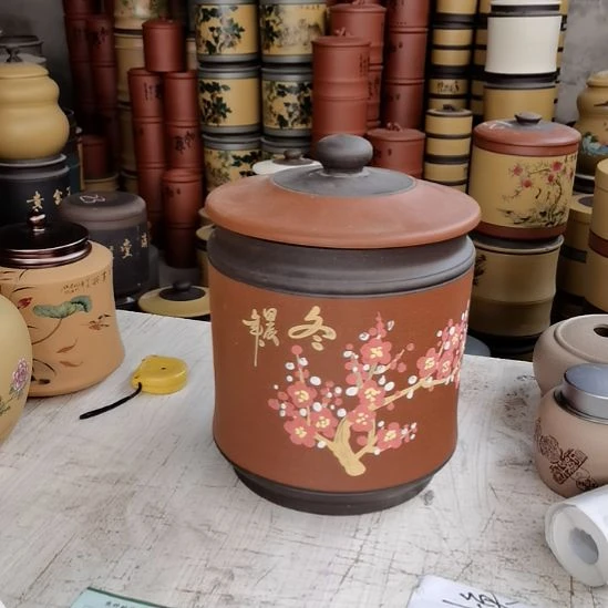 紫砂茶叶罐宝塔手绘3
