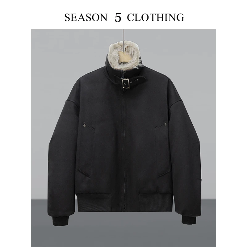 外套男可拆卸毛领毛呢飞行夹克棉服短款翻领保暖潮流加厚呢子男士