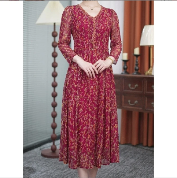 【妙莱 凤羽落金】春夏季新款高端优雅气质减龄连衣裙M10130