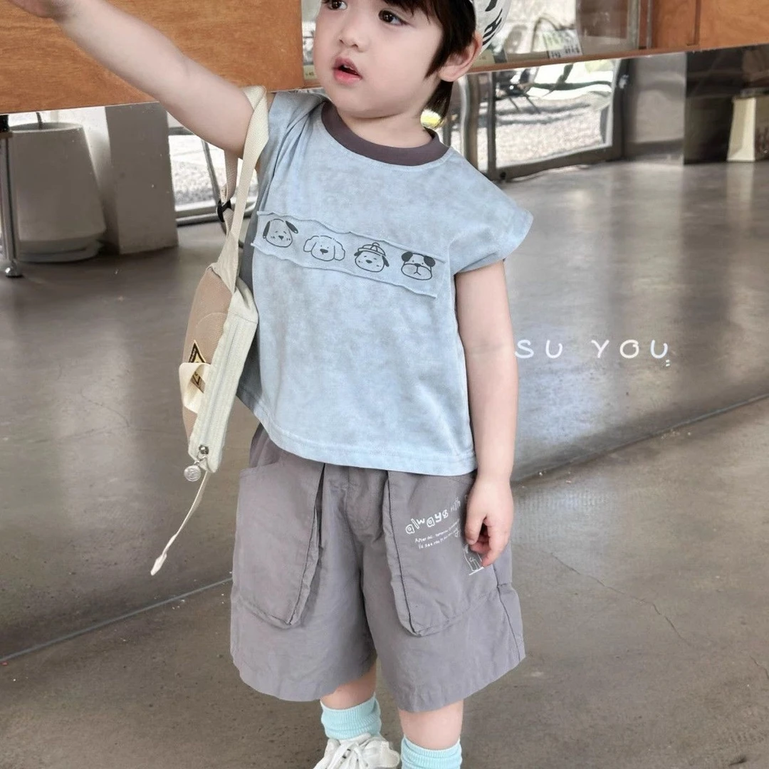 2025男童狗狗印花背心夏薄款无袖男女宝宝圆领T恤中小童夏天衣服