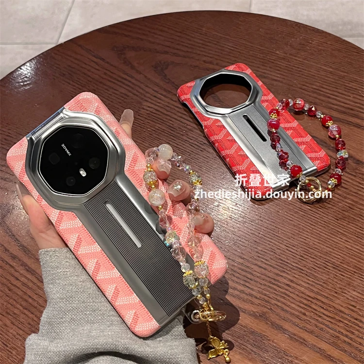 适用华为mate70rs/60RS手机壳mate70pro皮纹手链全包防摔保护套女