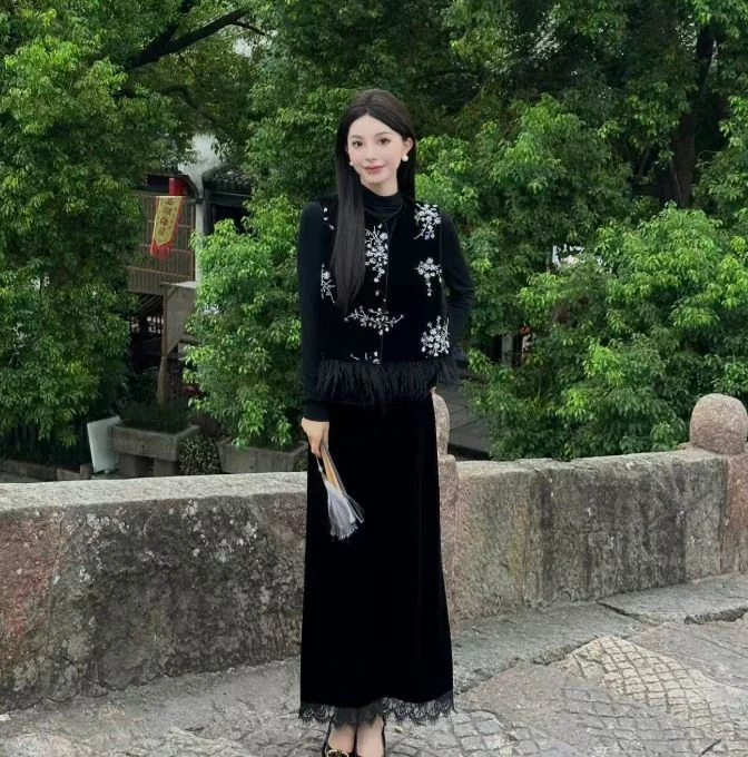 秋季新款国风马甲外套气质半身裙套装