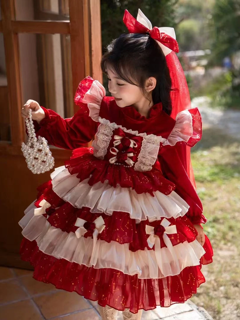 R520【玫瑰物语】加绒洛丽塔女童连衣裙长袖连衣裙