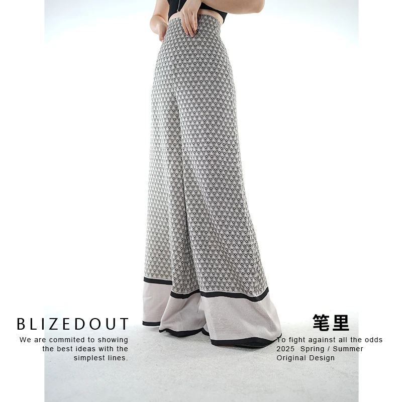 笔里【BLIZEDOUT】原创设计5061407复古印花高腰显瘦休闲夏季阔腿裤