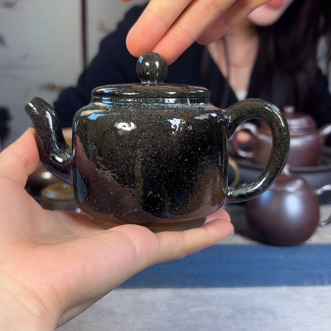 壶柴烧紫砂壶平盖