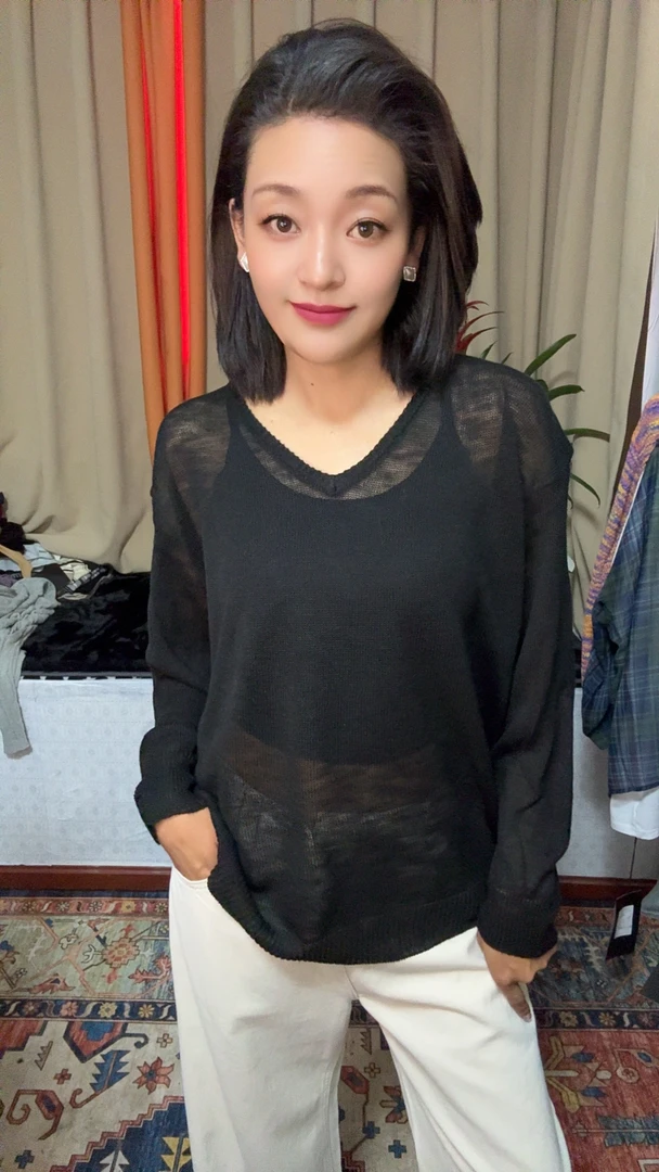 针织衫开衫V领防晒冬季纯色慵懒风毛针织衫圆领夏季