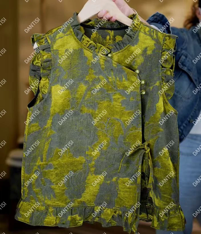 云烟《非遗美学》1787新款时尚立领花边无袖马甲