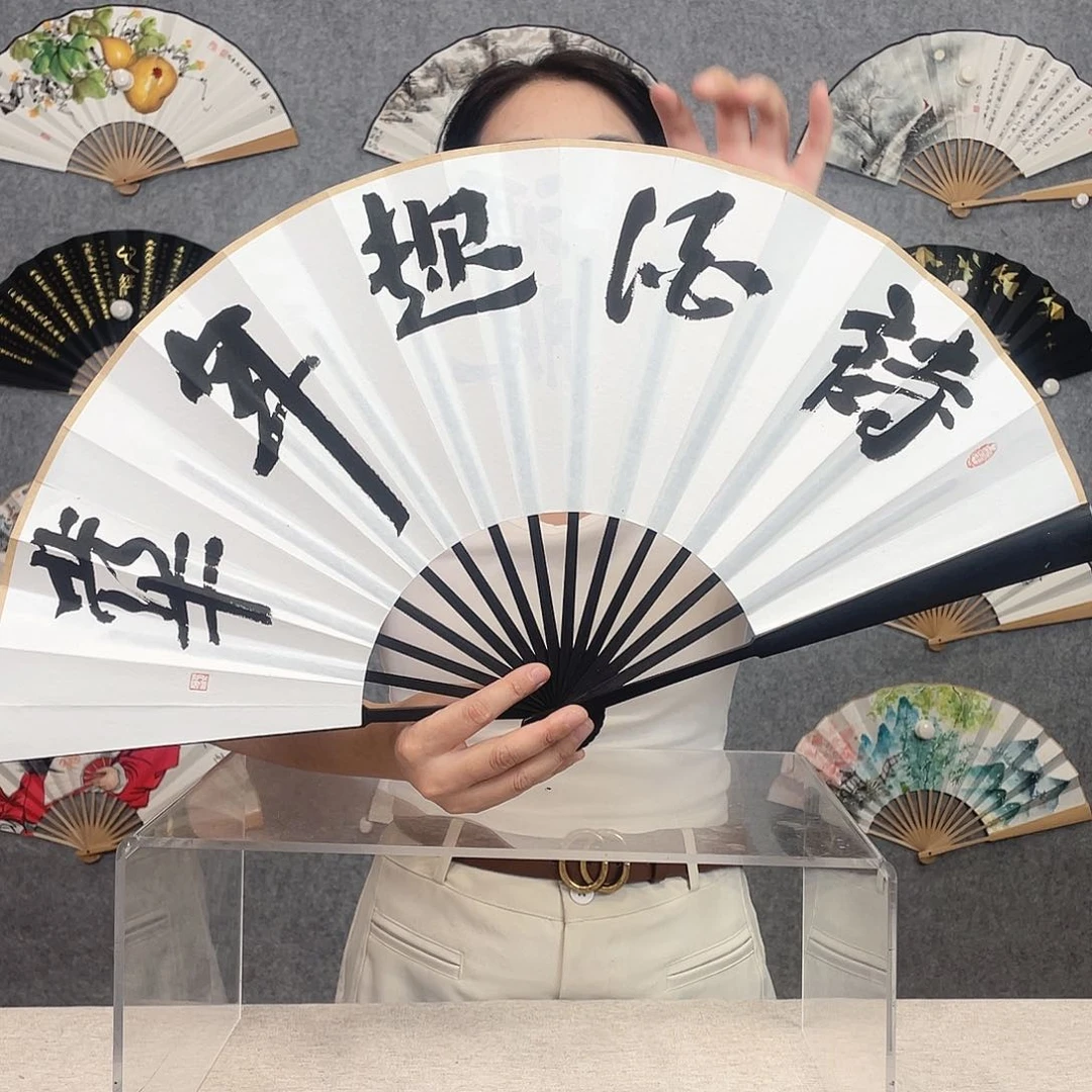 国画10寸-仿乌木福利折扇（默认粘好）