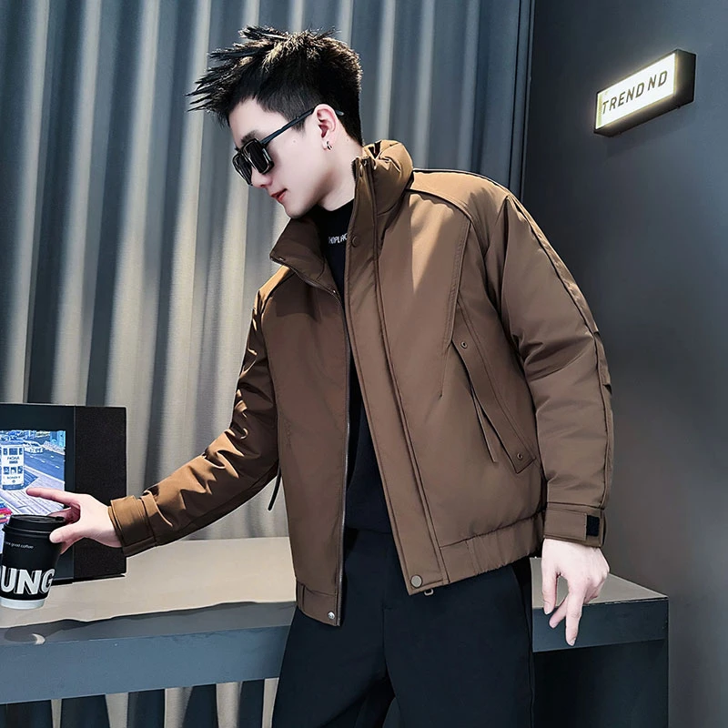 男士咖色棉衣外套冬季潮牌加厚保暖袄子2025新款潮流拼接设计棉服