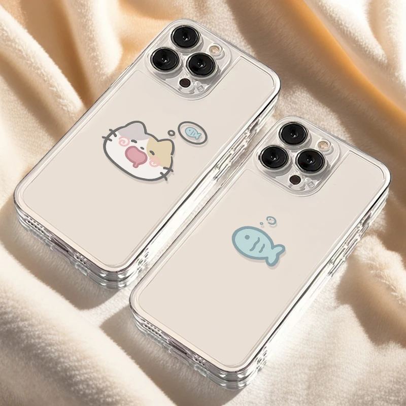 小猫想小鱼iPhone16手机壳15苹果14软13小米vivo华为适用创意简约