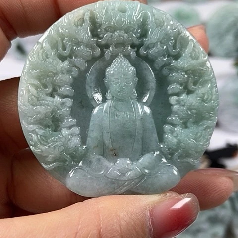 翡翠颈饰未镶嵌九龙大日如来两面工福利