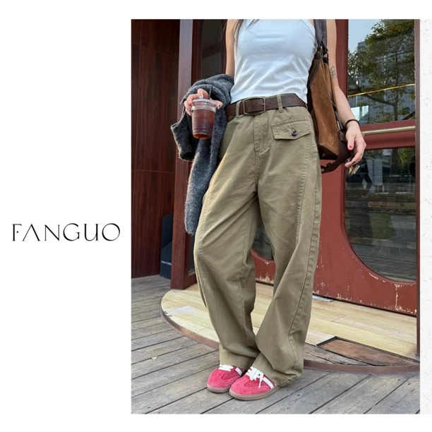 HEID*酷女孩 全棉水洗复美式工装裤弯刀裤百搭休闲裤女31770