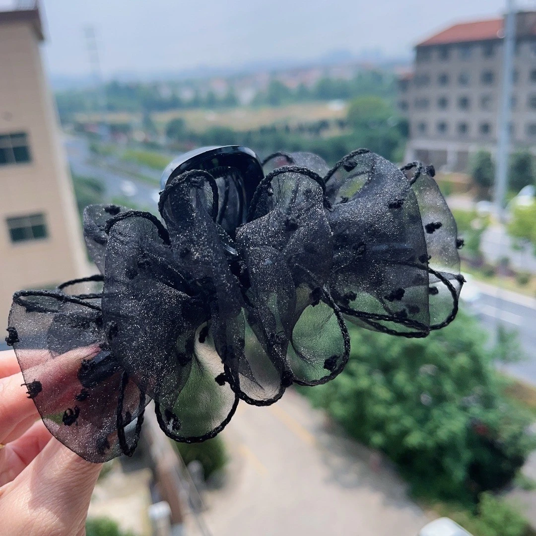黑色泡泡抓夹黑天鹅绒点网纱手工秋季泡泡夹