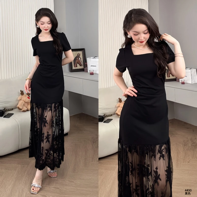 Saeda品牌女装时尚法式拼接裙摆连衣裙YF4490