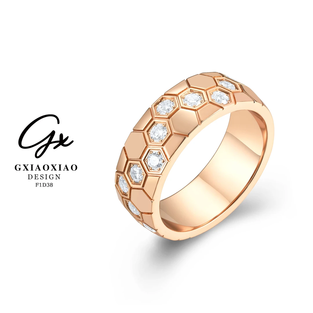 925银合成锆石戒指 GXX 【宽版】高级感气质百搭蜂巢戒指 F1D38