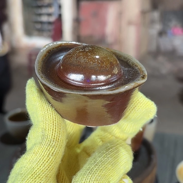 陶柴烧裸烧窑变紫金元宝