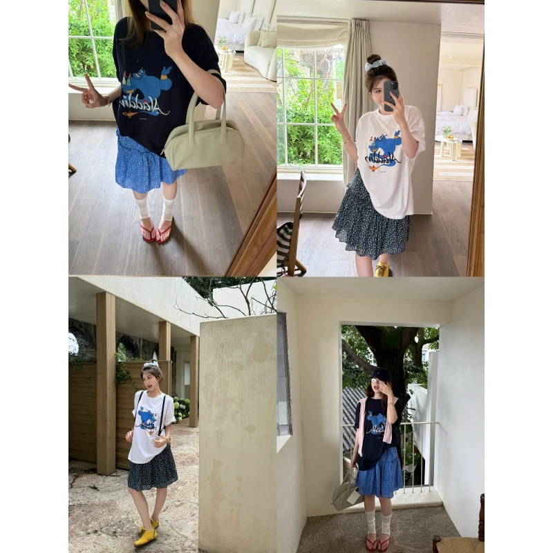 【NAMEROU】阿拉丁印花圆领宽松短袖T恤女休闲百搭上衣