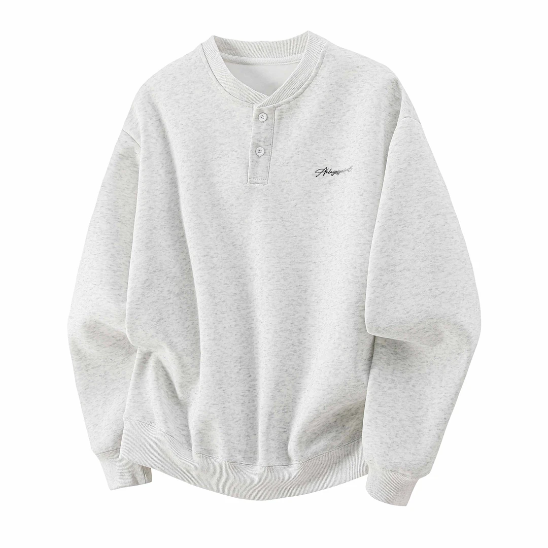 美式简约亨利领卫衣男2025春秋季新款青少年宽松休闲百搭港风上衣