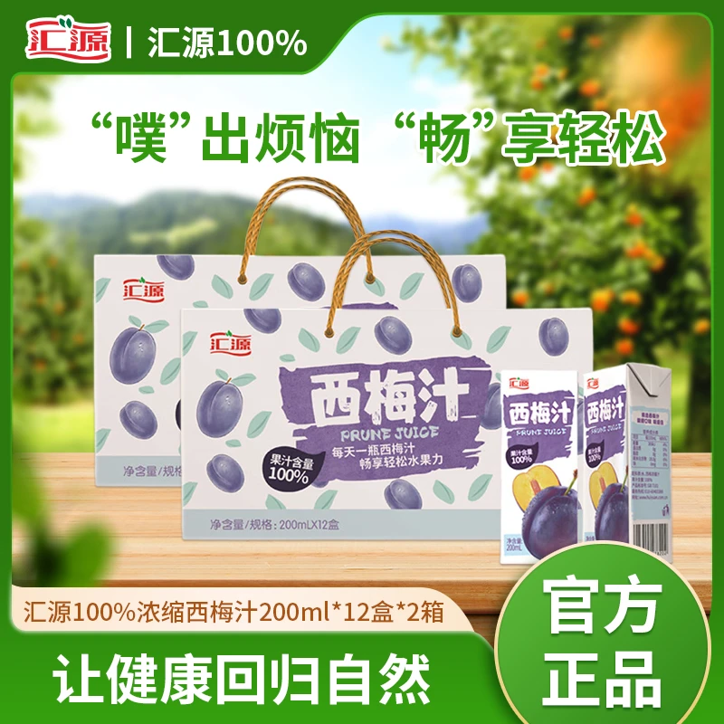汇源100%西梅汁果味饮料纤维浓缩果汁小包装200ml*12盒*2-B