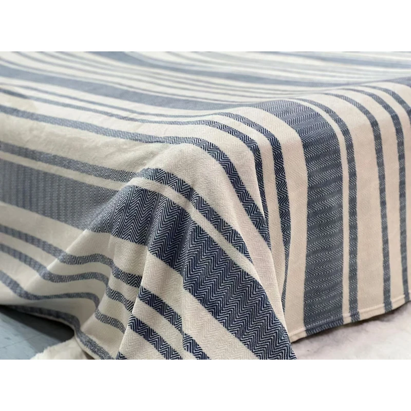230*245蓝色风条纹高克重牛奶绒毛毯时尚毯子休闲毯