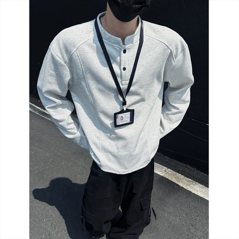 美式Polo亨利衫男长袖t恤春秋潮流cleanfit内搭休闲男装打底卫衣