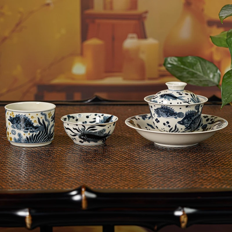 【墨舍慕古】鱼藻纹茶道套组景德镇陶瓷茶具 msmgtz4