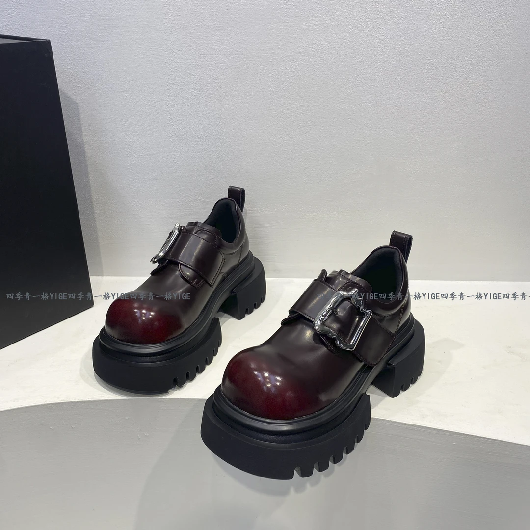 YG 欧货大头厚底显瘦红色单鞋2025春季新款魔术贴时尚百搭乐福鞋