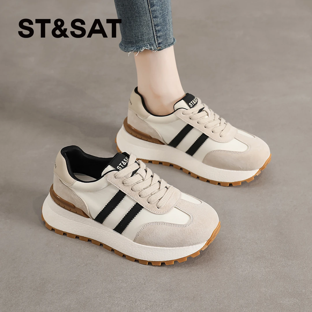 星期六2025秋季新款网面透气百搭厚底休闲阿甘鞋女运动增高老爹鞋