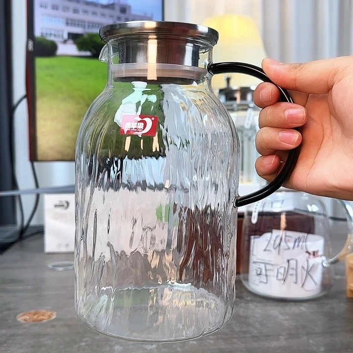 水晶玻璃盖子款冰川壶，墨绿把