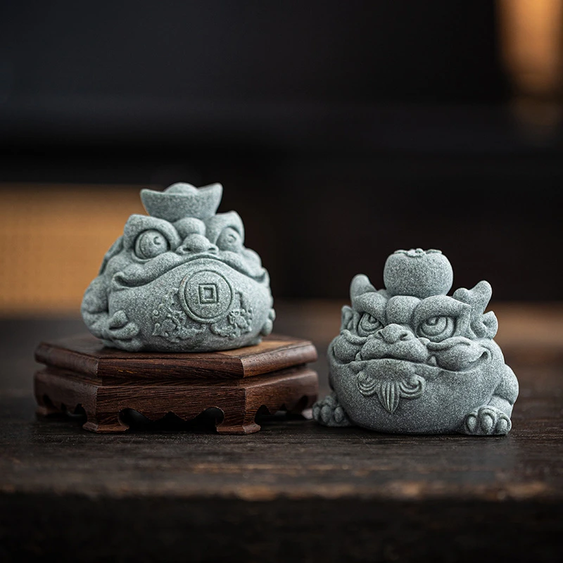 中式青砂石招财金蟾茶室桌面茶宠摆件家居创意鱼缸空间造景装饰品