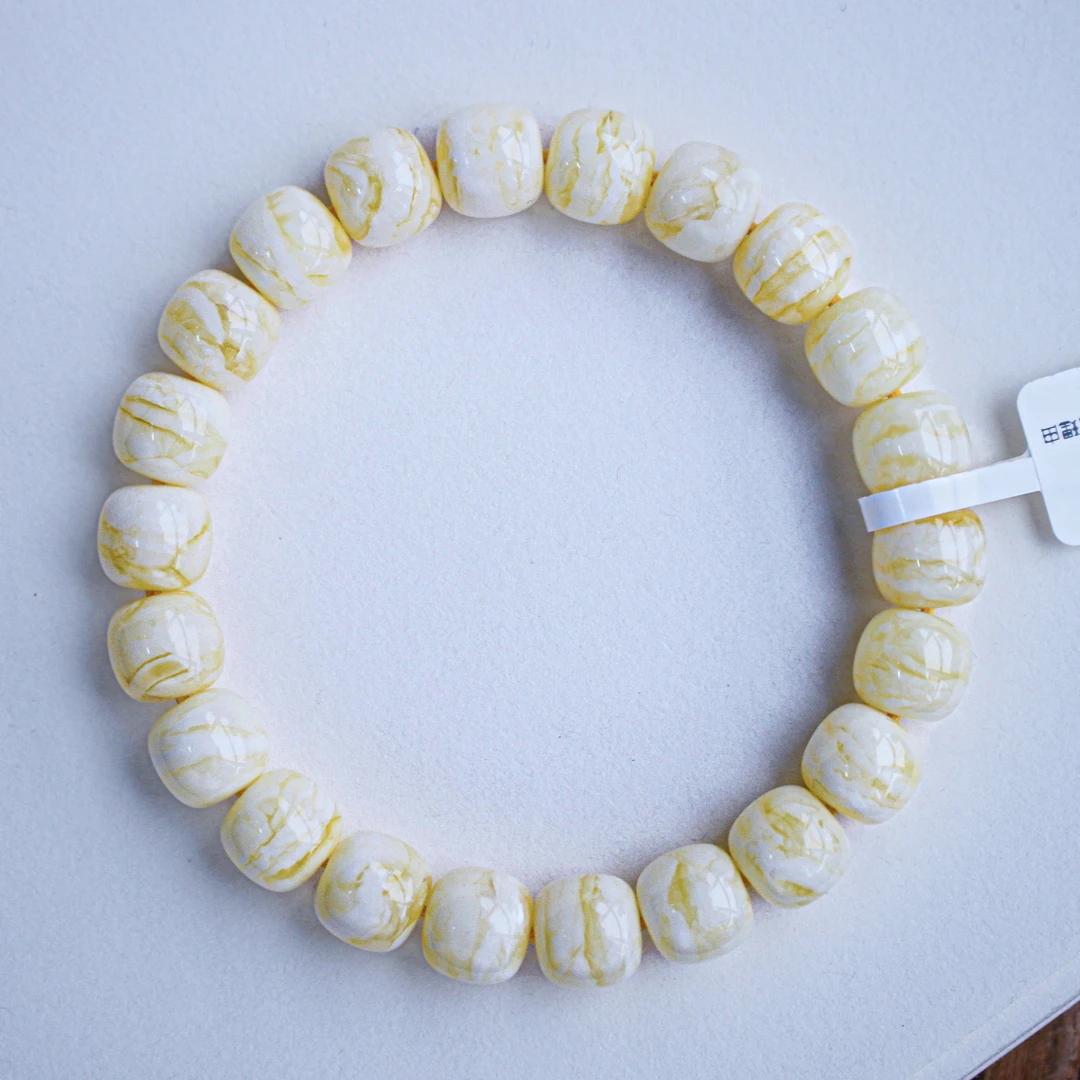 同料10x9.2俄料瓷白顺纹千层雪老型蜜蜡手串13.5克 蜡质浓厚
