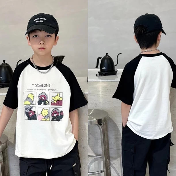 儿童夏季短袖T恤男童女童圆领夏天半袖88025卡图印花上衣百搭休闲