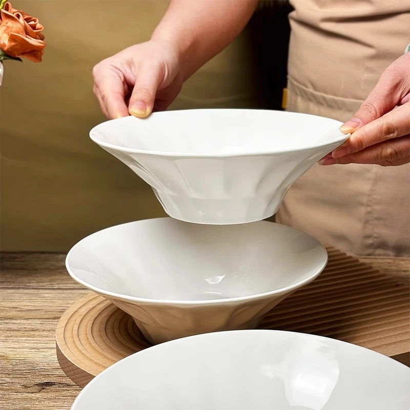 买一送一【西藏包邮】面碗家用8英寸大号高级感纯白陶瓷汤面碗