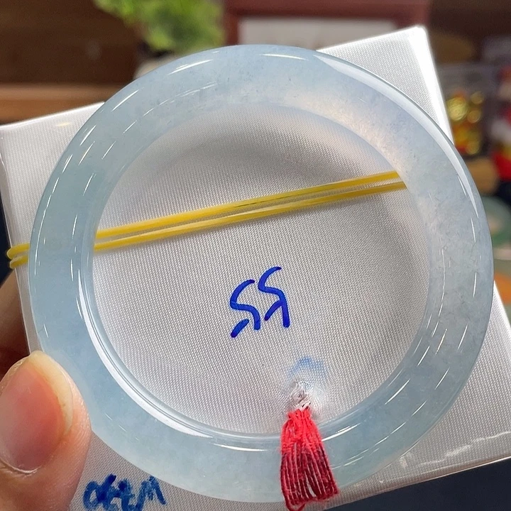 未镶嵌手镯翡翠55冰蓝圆条