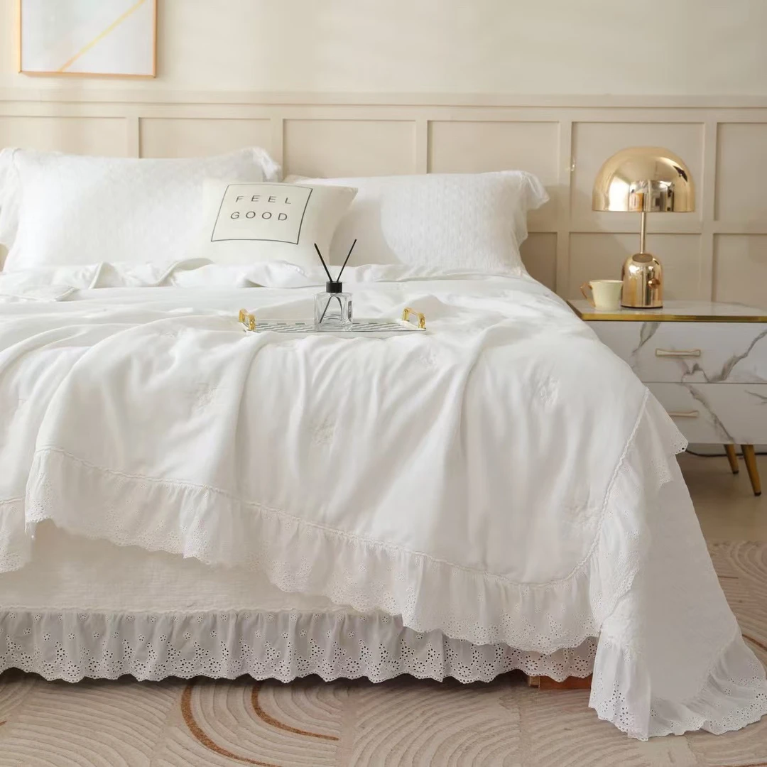 外贸原单全棉酵素砂洗床盖三件套