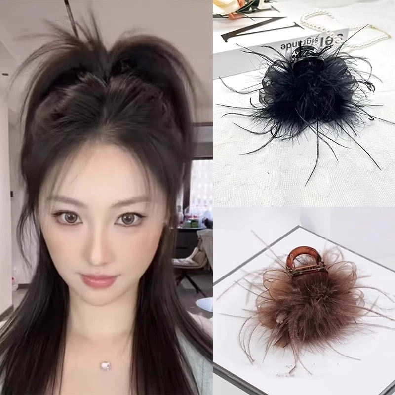 不掉毛高马尾羽毛抓夹固定神器2024新款高级感后脑勺半扎发发夹女